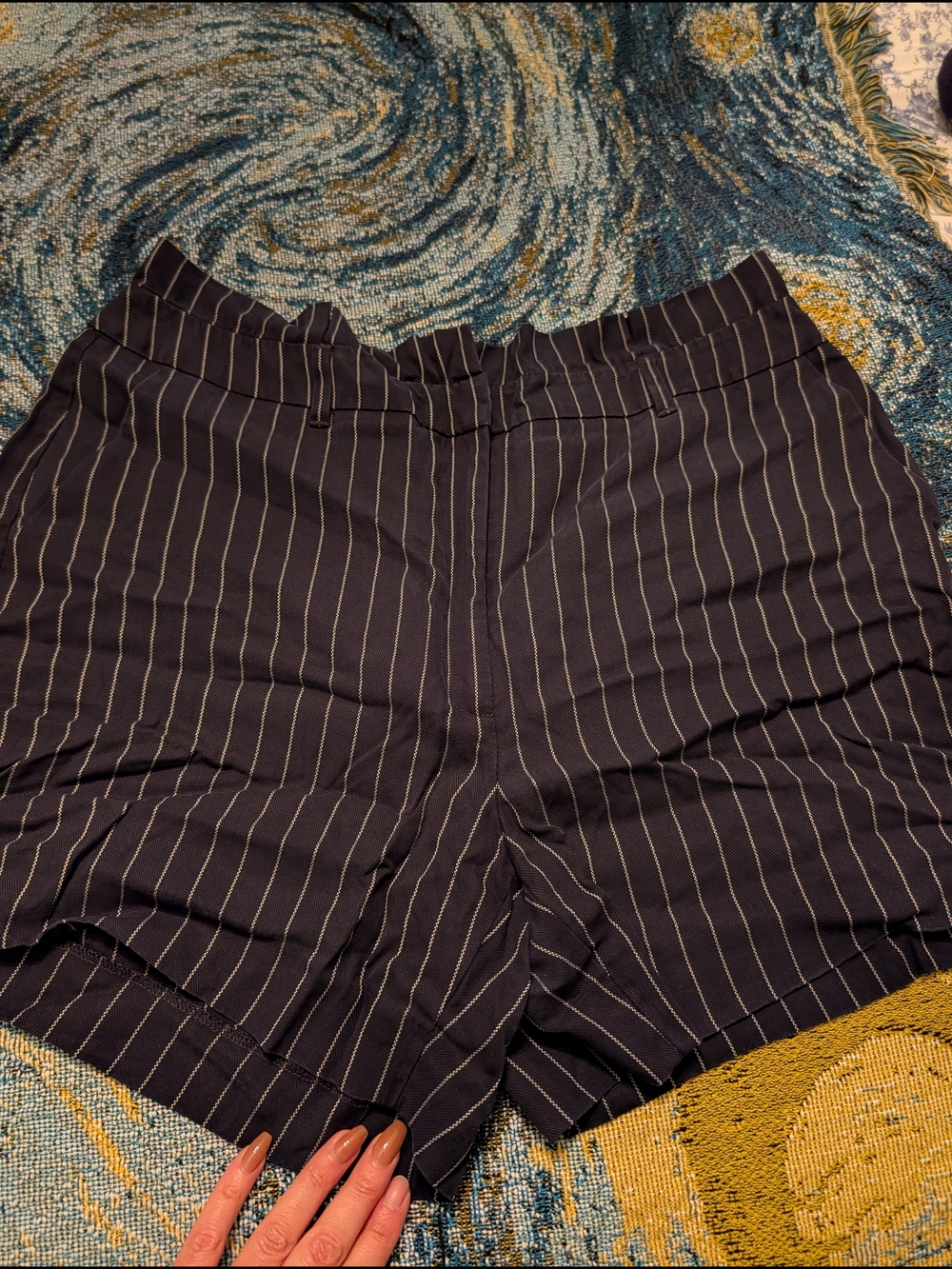 Navy Pinstripe High-Waist Women’s Shorts